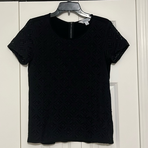 Market & Spruce Women's Black Lace Short Sleeve Top - Size Small - Picture 3 of 7